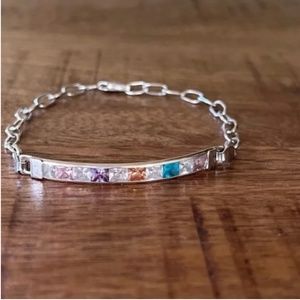 Multicolored Gem Silver Chain Bracelet